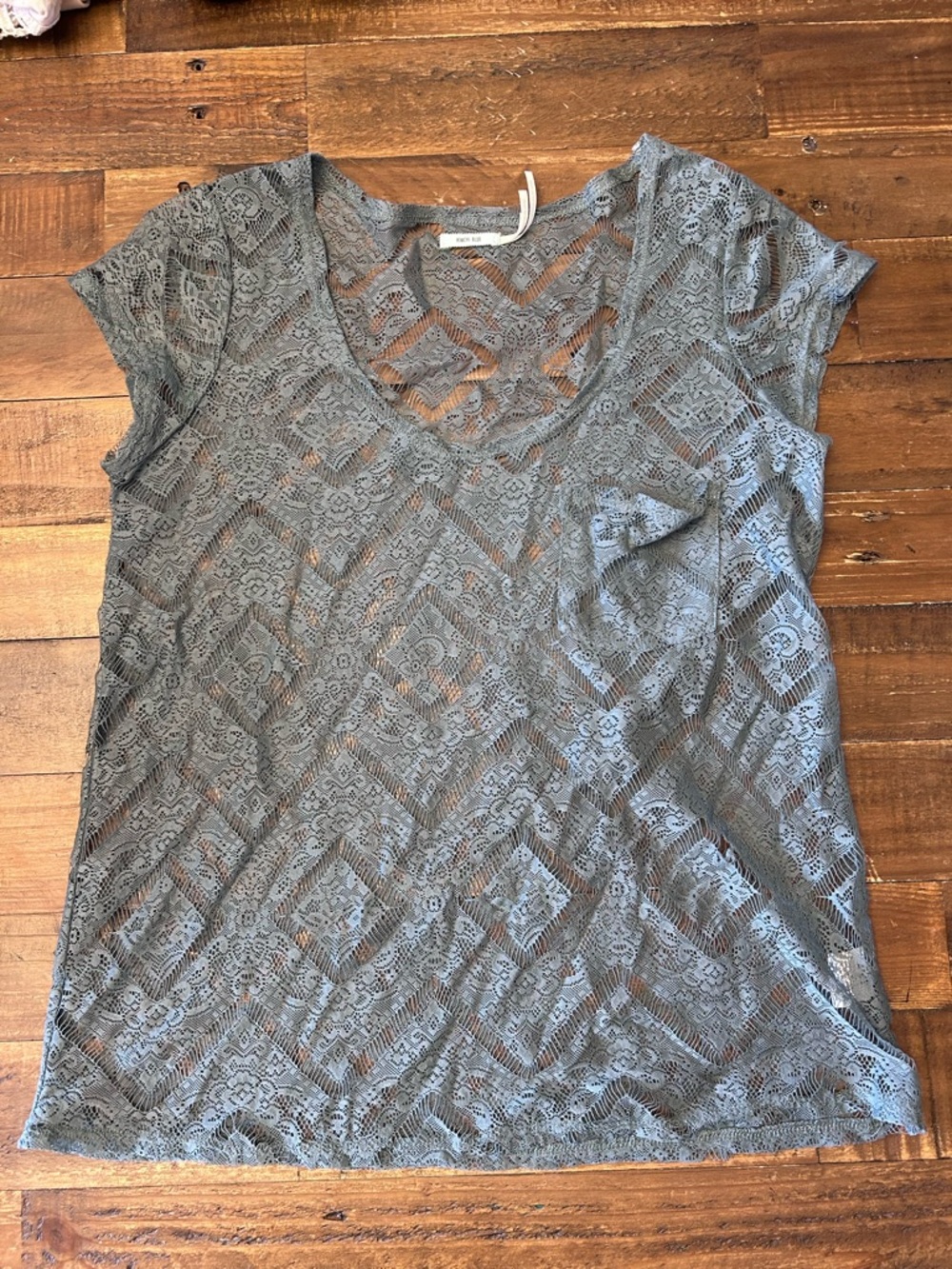Kimchi Blue Gray Lace Short Sleeve Scoop Neck Top